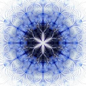 Symmetrical fractal flower blue, digital artwork for creative