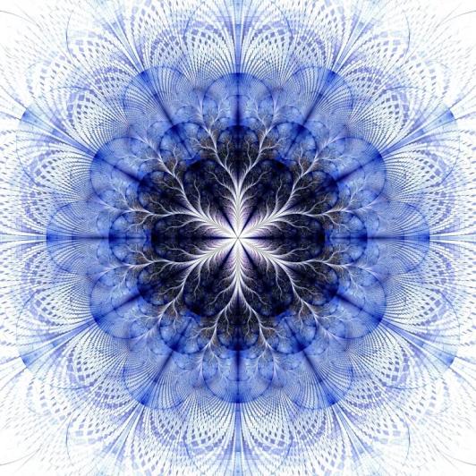 Symmetrical fractal flower blue, digital artwork for creative