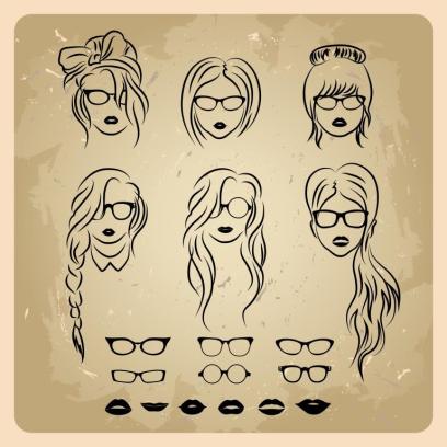 girls faces with hair, sunglasses and shape of the lips