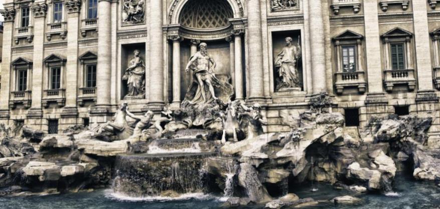 Panoramic view of Trevi Fountain in Rome