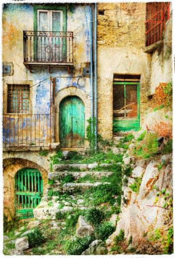 old streets of medieval villages of Italy, artistic picture